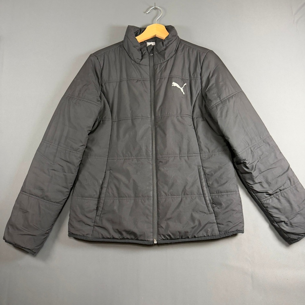 Puma Black Quilted Puffer Full Zip Lightweight Insulated Jacket Jet Black Size M